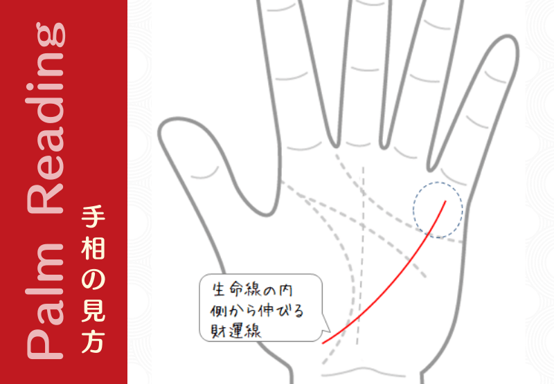 生命線の内側から伸びる長い財運線を持つ人は 身内の援助で財を得る 手相観ぱなせ